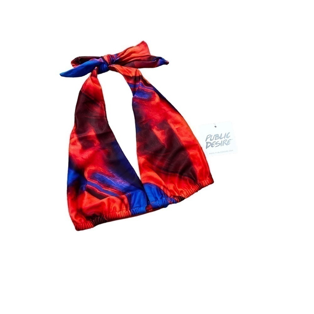 Public Desire By Dolls Kill New Bikini Top Abstract Print Size 2 NWT Halter Tie